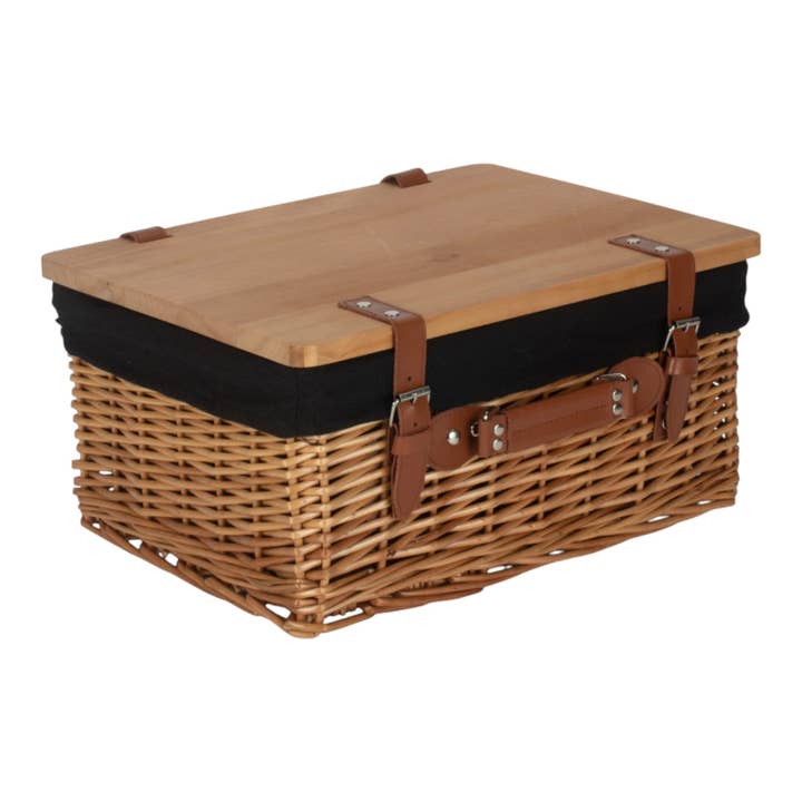 Red Hamper - Wholesale Picnic Basket - Double Steamed Black Lined Willow Empty Picnic Basket with Pinewood Lid1
