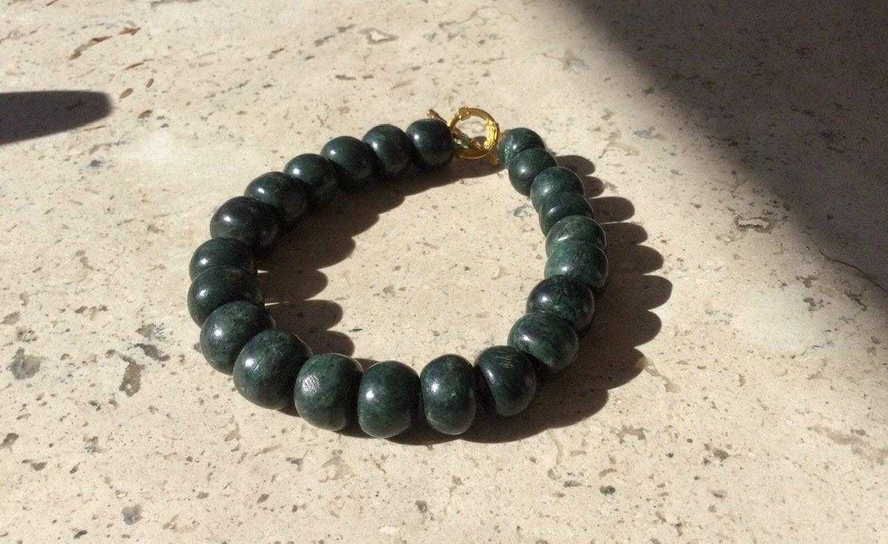 OllinMexica - Vendita all'ingrosso Bracciale con perline - Bracciale Maya come gioielli antichi in giada guatemalteca - Perline verde scuro - Serpentina guatemalteca - Stile precolombiano7