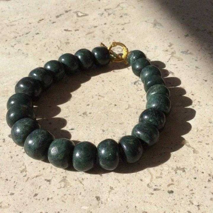 OllinMexica - Vendita all'ingrosso Bracciale con perline - Bracciale Maya come gioielli antichi in giada guatemalteca - Perline verde scuro - Serpentina guatemalteca - Stile precolombiano7