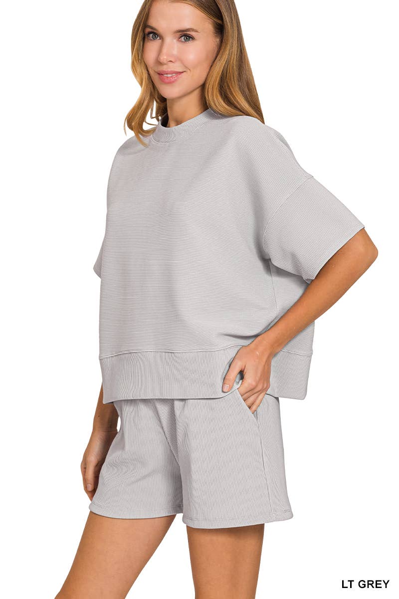 42POPS - Wholesale Lounge Set - Women's - ",...Ribbed Round Neck Waist Banded Tee & Shorts 2PC Set6