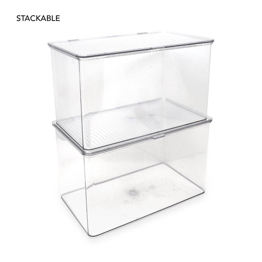 Clear Isaac Jacobs Stackable Organizer Bin w/ Hinged Lid for wholesale on Faire2