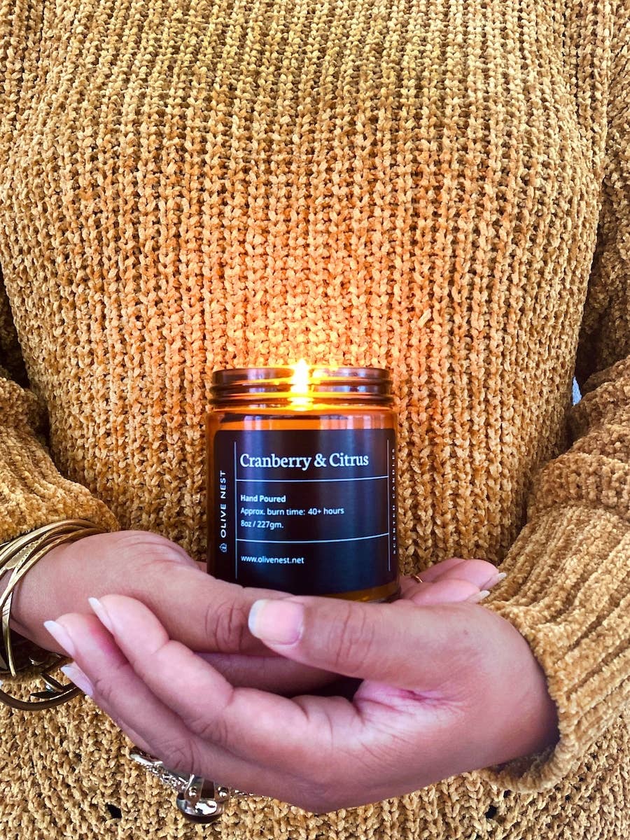 OLIVE NEST - Wholesale Jar/Filled Candle - Cranberry and Citrus Soy Blend Wood Wick Candle1