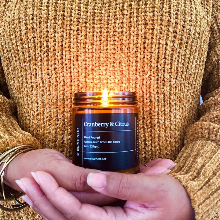 OLIVE NEST - Wholesale Jar/Filled Candle - Cranberry and Citrus Soy Blend Wood Wick Candle1