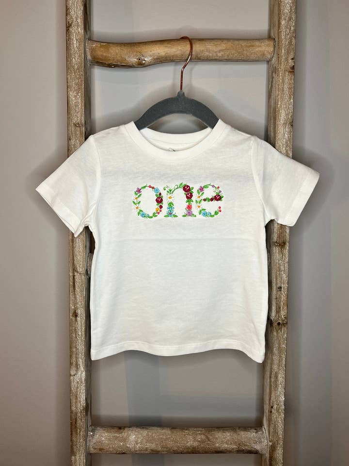 First Birthday Shirt / One Embroidered Floral Shirt / Baby G for wholesale by Rain Embroidery