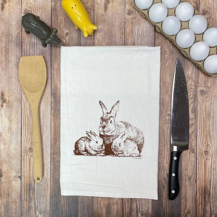 Green Bee Tea Towels - Wholesale Tea Towel - Easter Bunny Dish Towel | Tea Towels | Rabbit Kitchen Towels