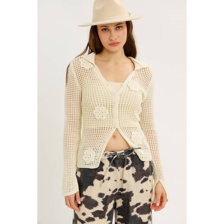 SLEEK DOWNTOWN VIBE CROCHET FLOWER NET CARDIGAN for wholesale by idem ditto