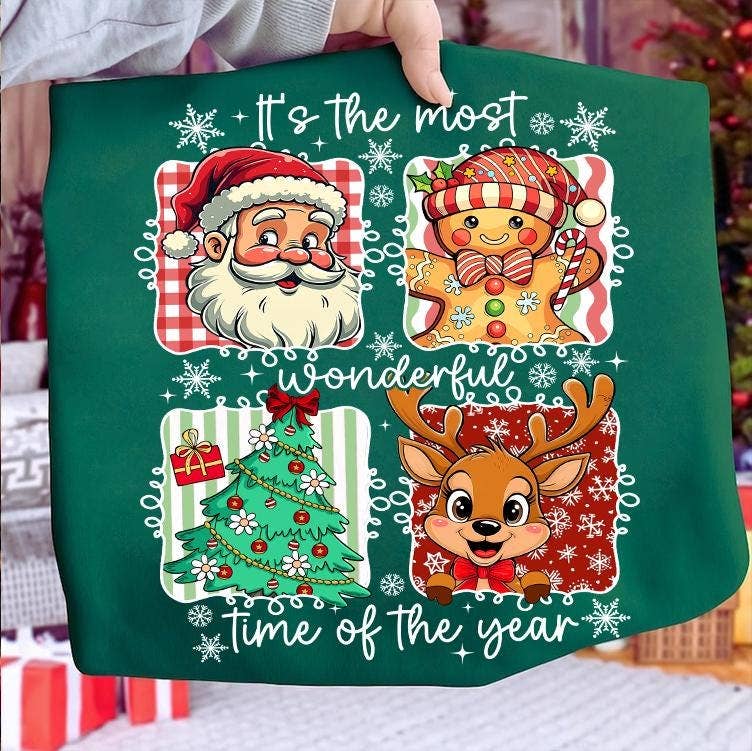 NVC Ecommerce LLC – T-shirt gráfica - Mulher por atacado – Camisola de Natal Preppy, Sweatshirt de Feliz Natal, Rena3