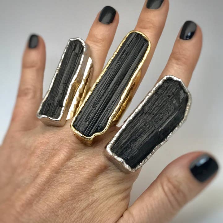 Atra Nova By Sheila B. - Wholesale Cocktail/Statement Ring - Black Velvet Tourmaline Ring in Gold2