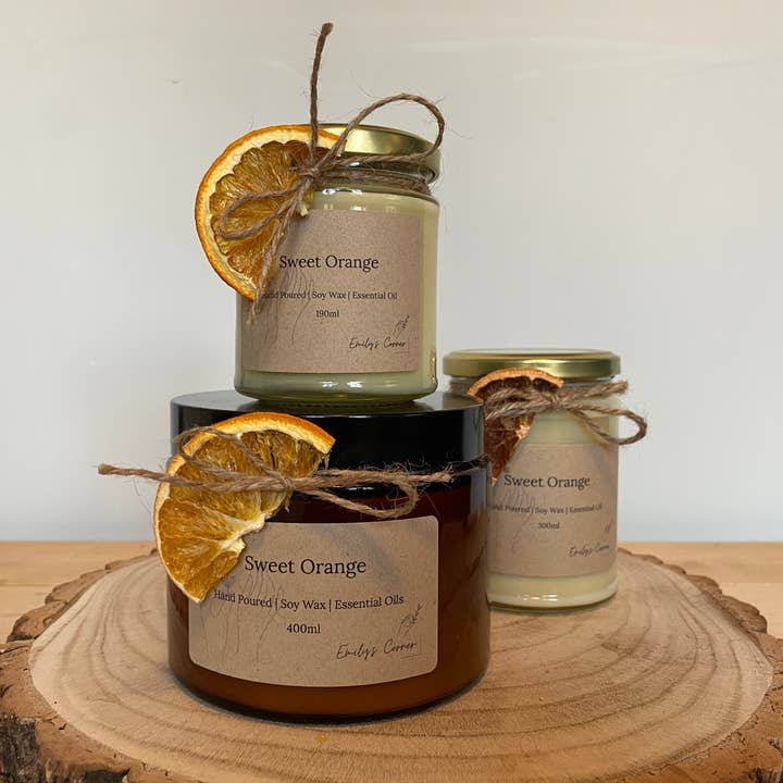 Zoete oranje natuurlijke sojawaskaars voor wholesale door Emily’s Corner
