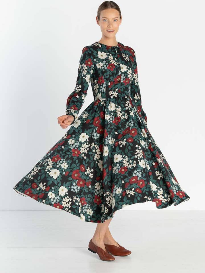 Night Garden Classic – Midi Linen Dress with Peter Pan Collar for wholesale on Faire2