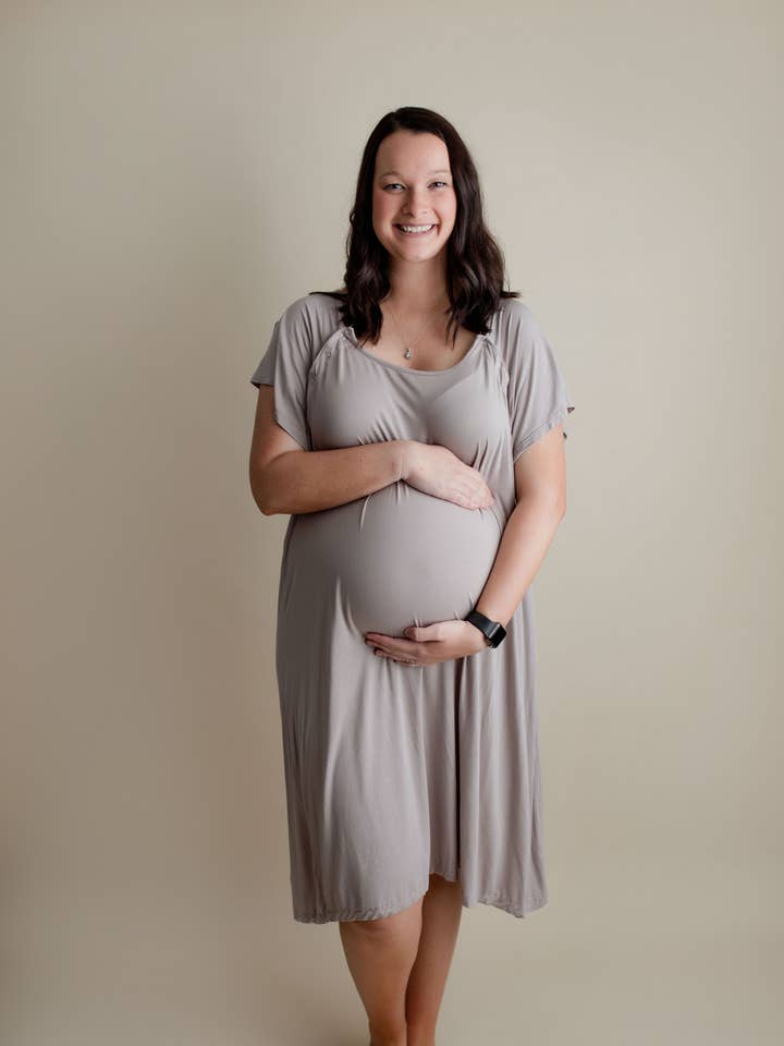 Three Little Tots - Wholesale Dress – Maternity - Harbor Mist Maternity Mommy Labor and Delivery/ Nursing Gown7