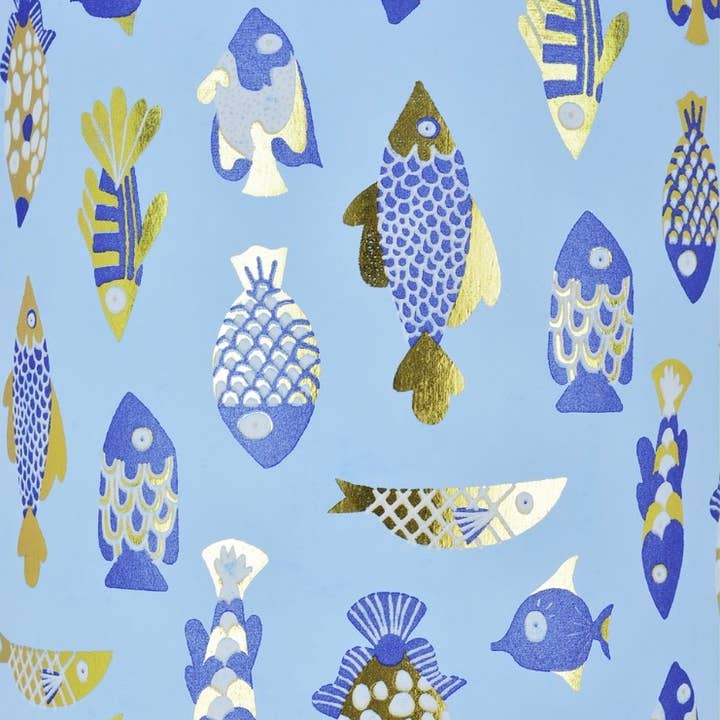 Fish Light Blue Navy/White/Gold Foil for wholesale by MIDORI Inc.