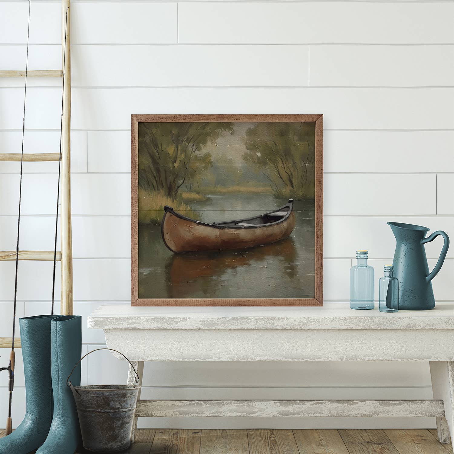 Kendrick Home - Wholesale Wood Wall Art - Old Canoe On Lake1