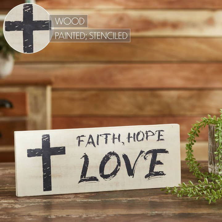 VHC Brands - Wholesale Sign - Faith Hope Love Wooden Sign 5.5x14.5