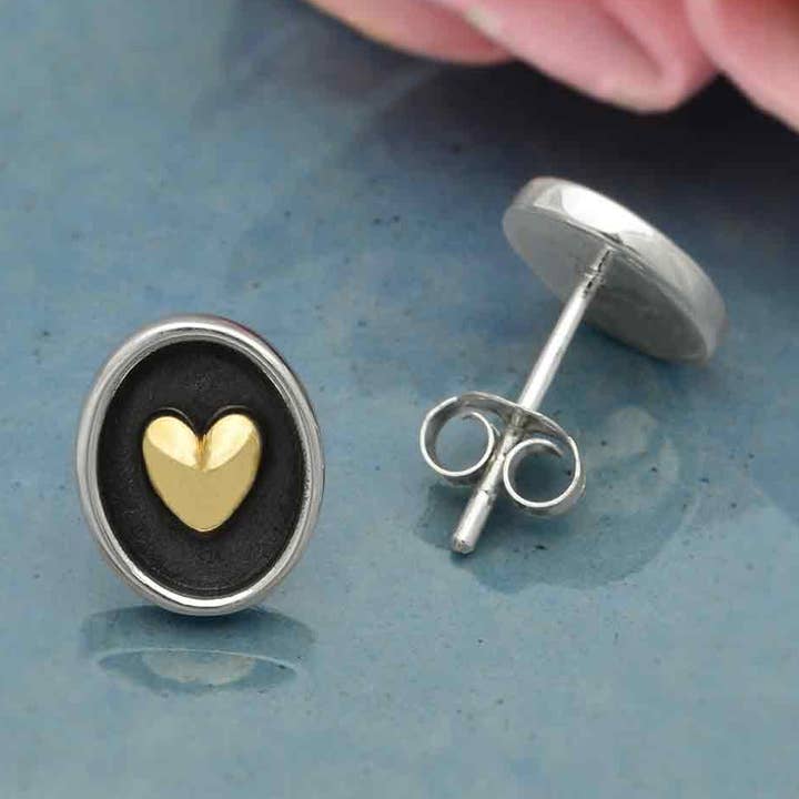 Sterling Silver Shadow Box Earring with Bronze Heart 10x9mm for wholesale by Nina Designs