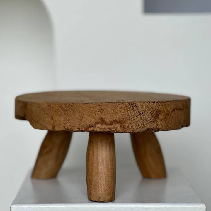 Office Objets - Wholesale Stool - Small low three-legged stool in upcycled blond teak D:30 H:1599