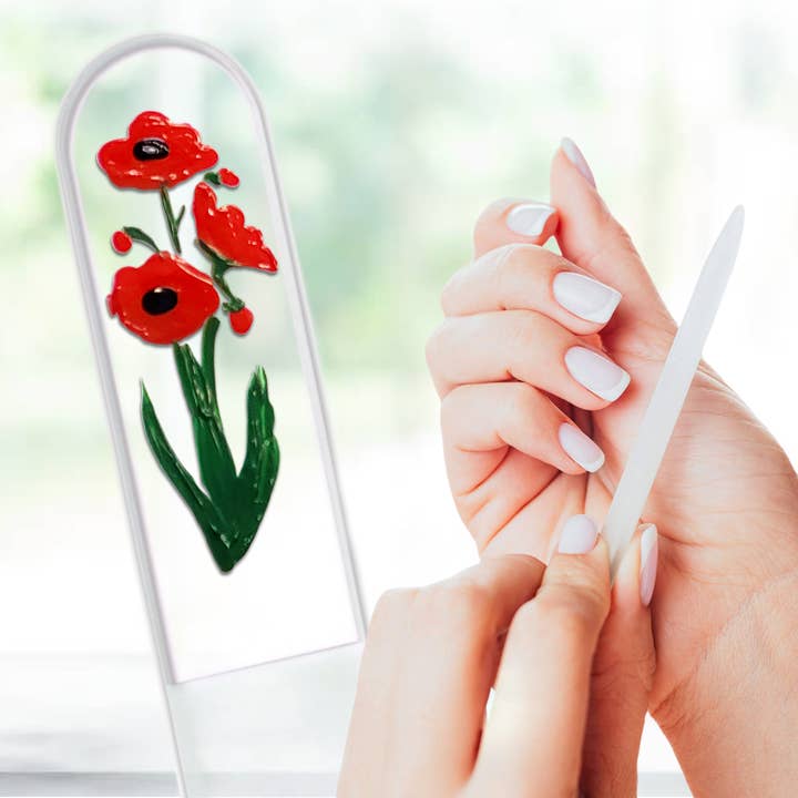 Poppies Red Flowers Patriotic Hand Painted Crystal Nail File for wholesale by Classy Nail Files