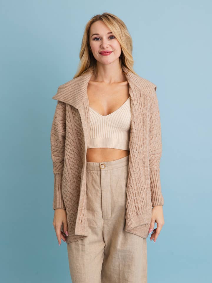 Leto Accessories - Wholesale Cardigan - Women's - Chunky Cable Knit Oversized Poncho Cardigan9