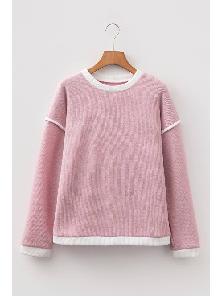 66DISCO - Wholesale Knit Top - Women's - 66Contrast Trim Knitted Drop Shoulder Plus Size Top (S-XL)2