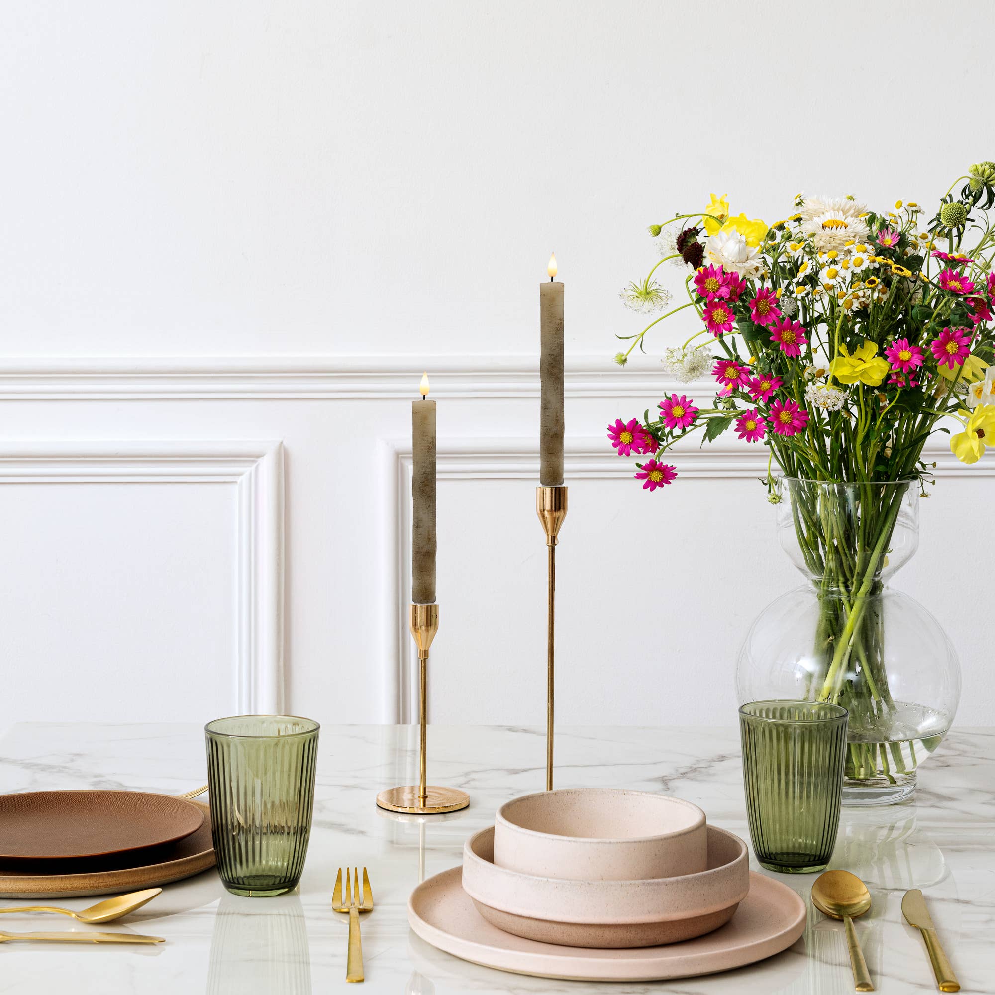 LumaBase - Wholesale Flameless Candle - Battery Operated Birch Wood Taper Candles - Set of 21