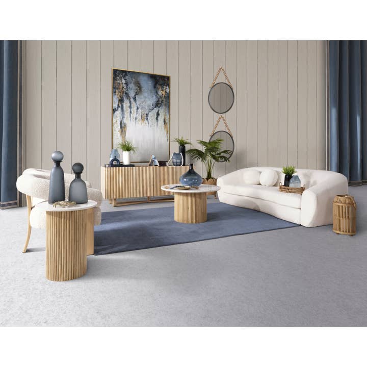Sagebrook Home - Wholesale Coffee Table - 34 in. Natural/White Round Wood/Marble Reeded Coffee Table