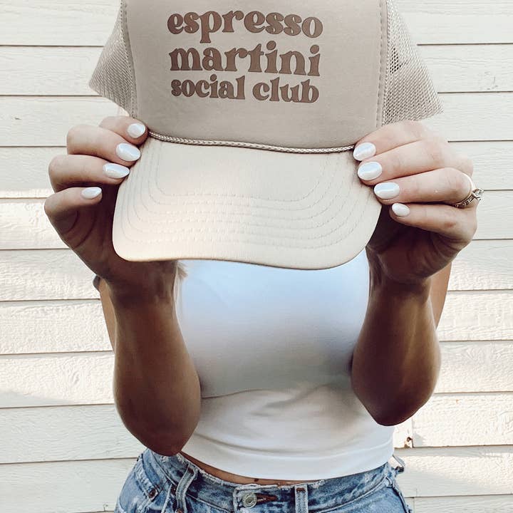 Maddon and Co - Wholesale Trucker hat – Unisex - Espresso Martini Social Club Trucker Hat - Tan 3