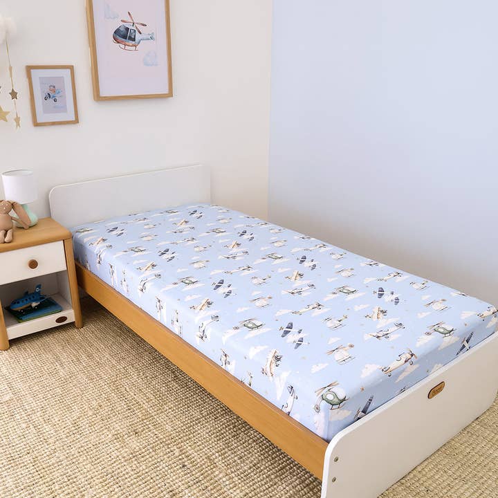 Lençol Ajustado de Algodão Orgânico Taking Flight - Cama de Solteiro por atacado de Snuggle Hunny