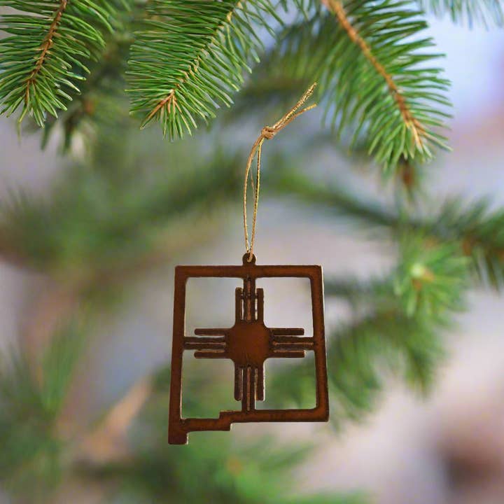 Universal Ironworks USA - Wholesale Ornament - New Mexico State Outline Shape with Zia Southwest Ornament
