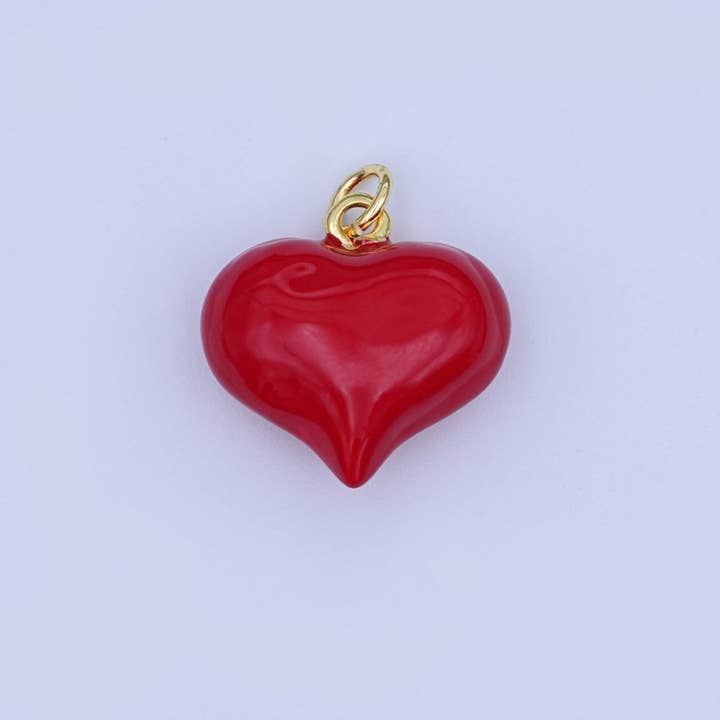 Aim Eternal - Wholesale Individual Charm/Pendant - 124K Gold Filled 18.5mm Red Enamel Heart Chubby 3D Multidimensional Charm | W201