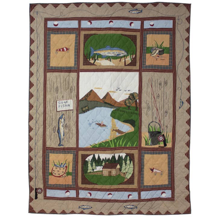 Gone Fishing King Duvet Cover 108"W x 98"L | Handmade for wholesale by Patch Magic