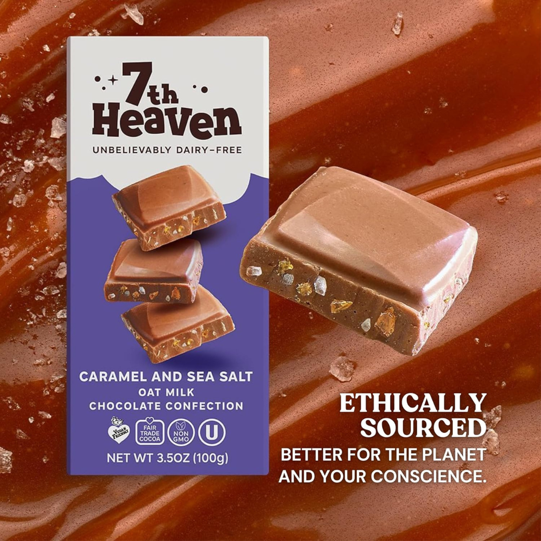 7th Heaven Chocolate - Wholesale Chocolate Bar - Vegan Oat Milk Chocolate Bar: Caramel & Sea Salt, Dairy-Free7