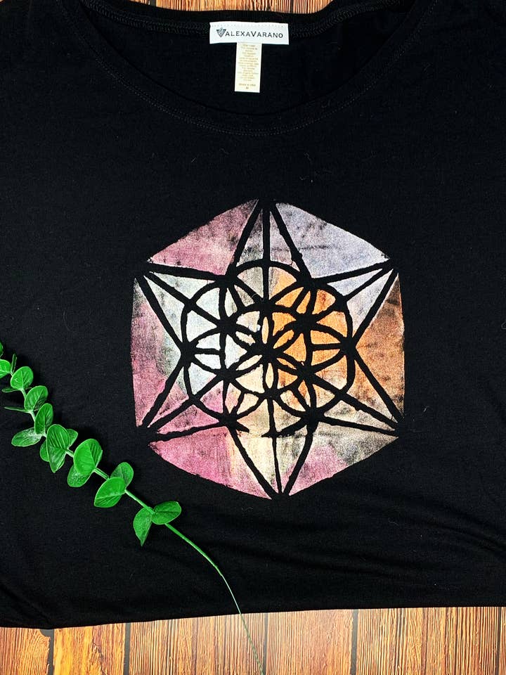 Sacred Geometry Hand Painted Women's Poncho Cut for wholesale by Third Wolf Designs