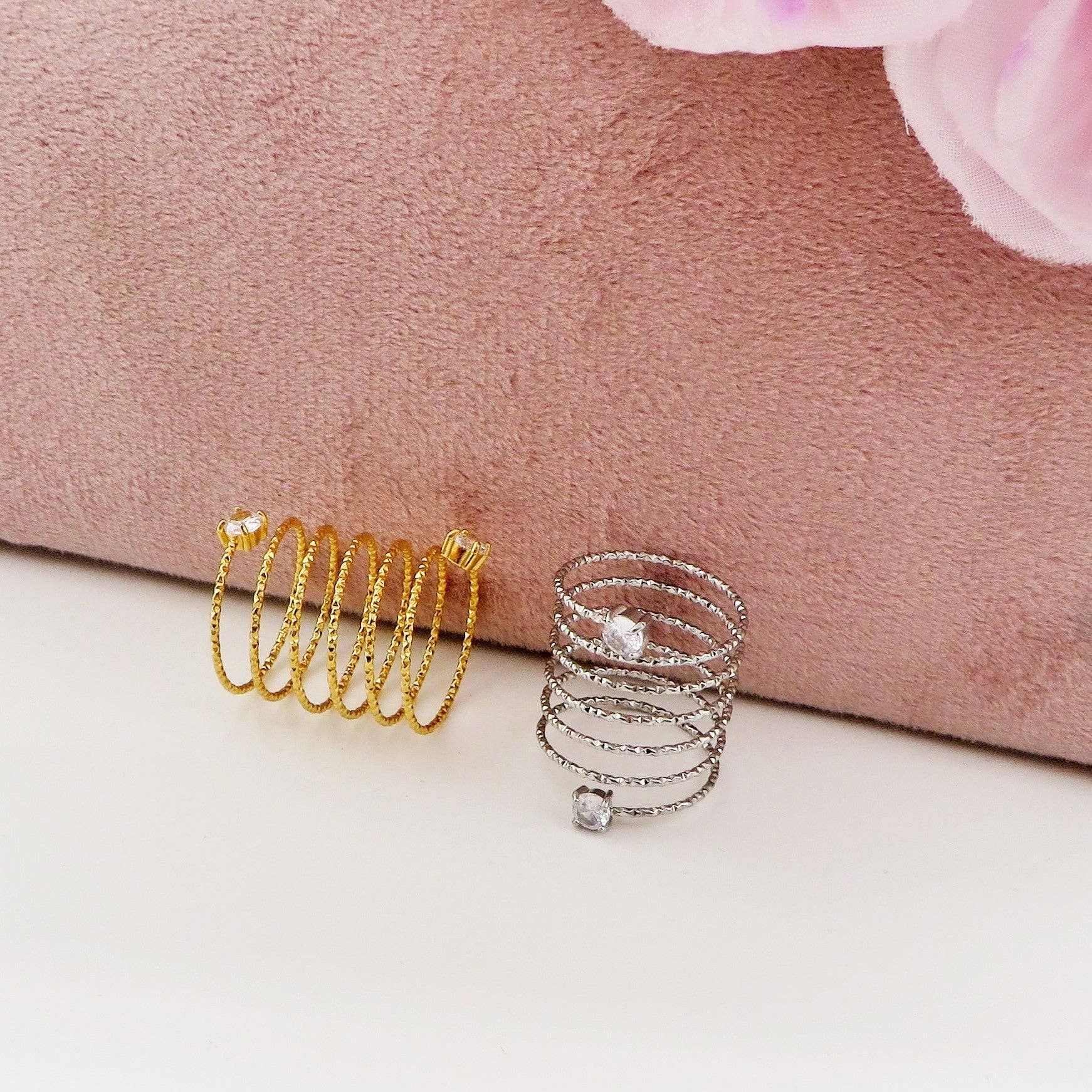 Daemon srls - Wholesale Cocktail/Statement Ring - ANITA ~ Anello a spirale regolabile in ACCIAIO INOSSIDABILE con cubic zirconia2