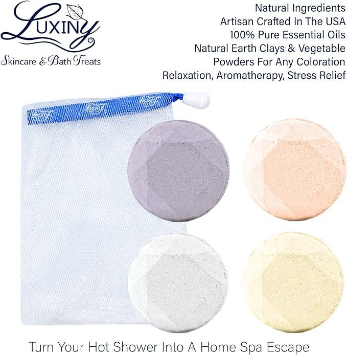Luxiny Products - Luxurious Bath and Body - Vendita all'ingrosso Bombe/Compresse vaporizzanti da doccia - Vaporizzatori per doccia | Olio essenziale | Confezione da quattro | Regalo per la cura personale6