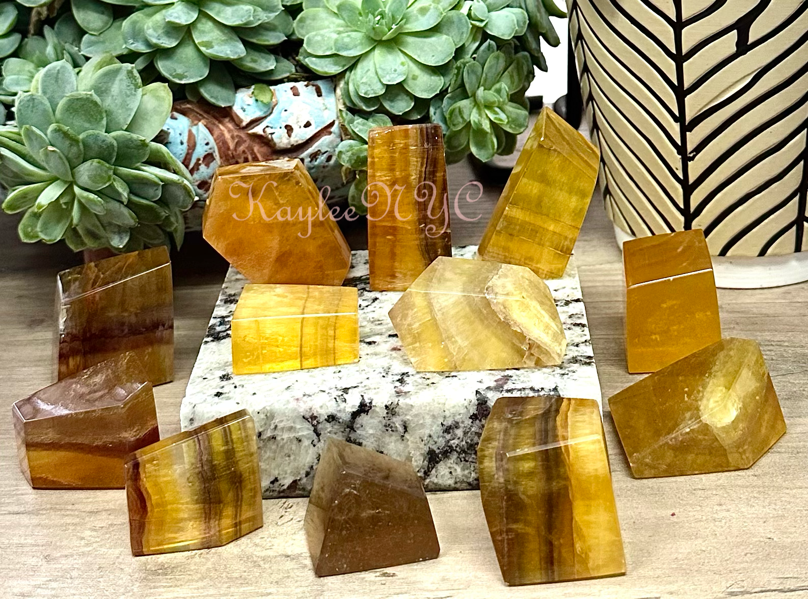 KayleeNYC - Wholesale Spiritual Stone/Crystal - 2 lbs Natural Yellow Fluorite Crystal Polished Freeform1