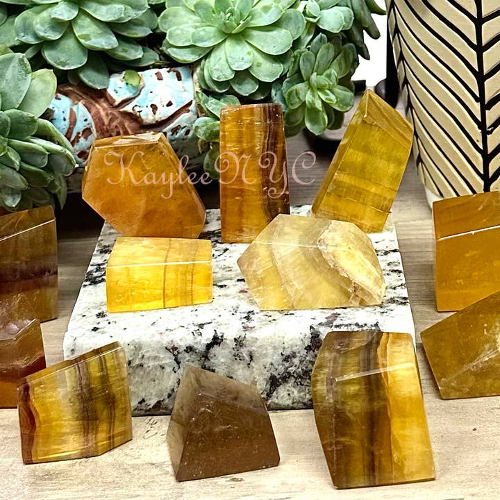 KayleeNYC - Wholesale Spiritual Stone/Crystal - 2 lbs Natural Yellow Fluorite Crystal Polished Freeform1