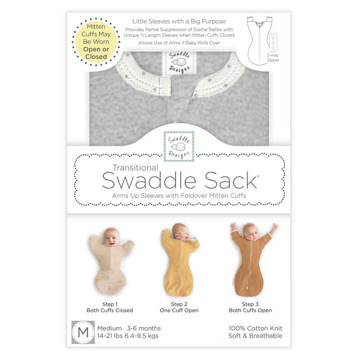 SwaddleDesigns - Wholesale Sleepsack - Baby - Transitional Swaddle Sack, Heathered Gray w Polka Dot Trim