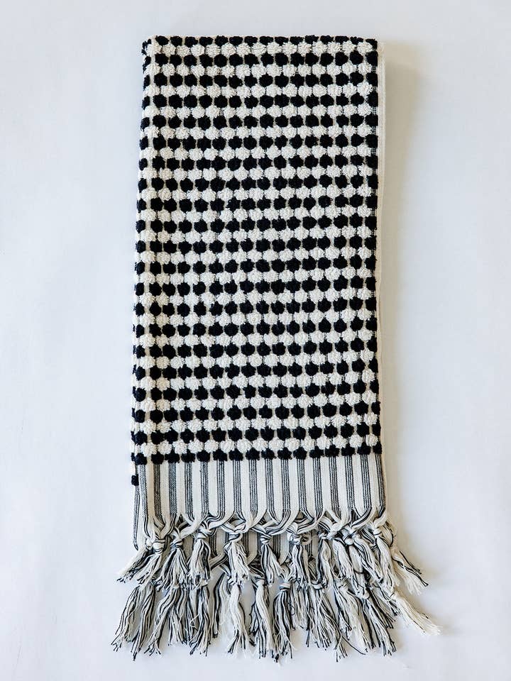 Svart och vit pom pom-handduk för wholesale av KISA