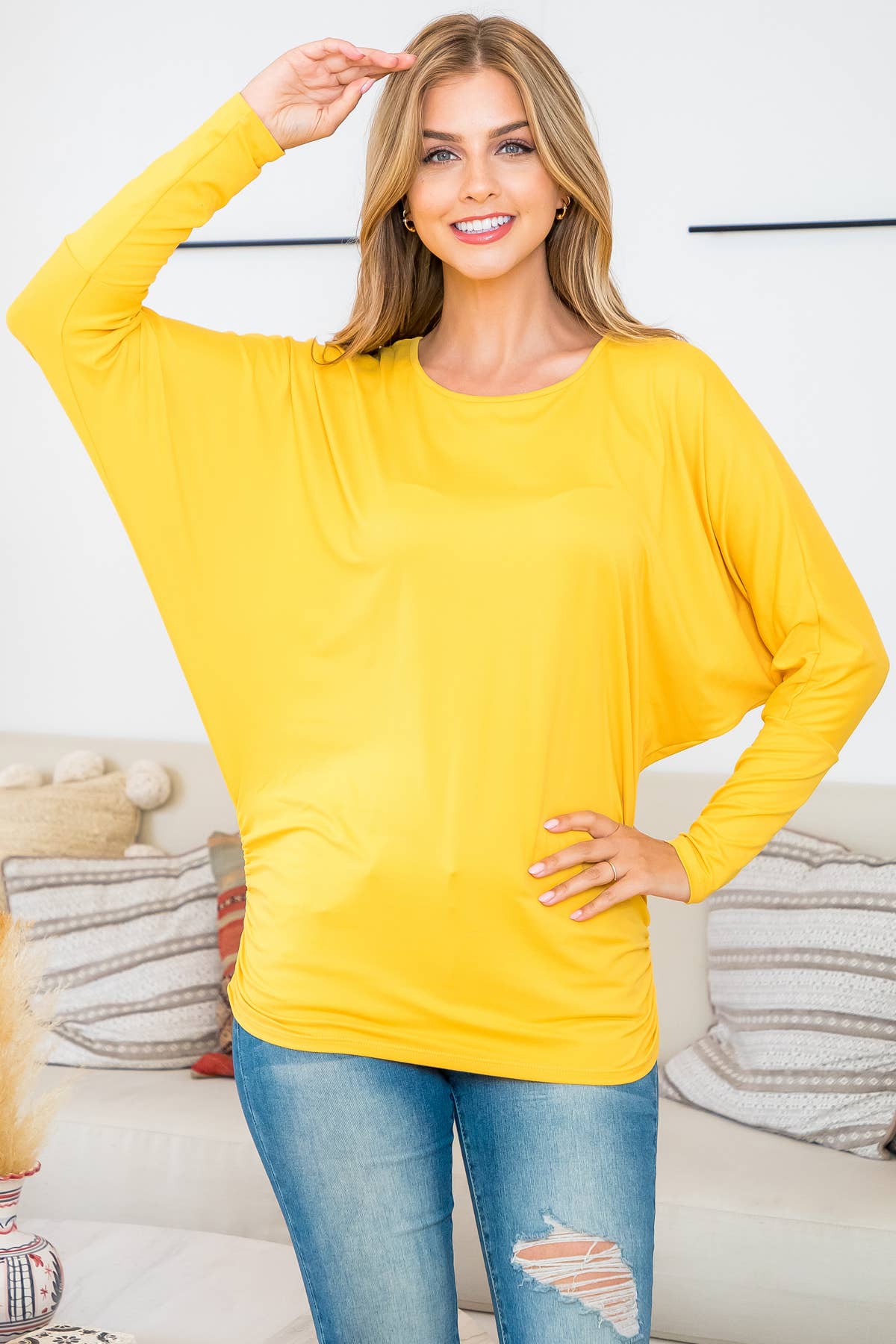 MYS Wholesale Inc - Vente Tunique – femme - Haut uni à manches longues Dolman avec détails en forme de tunnel24