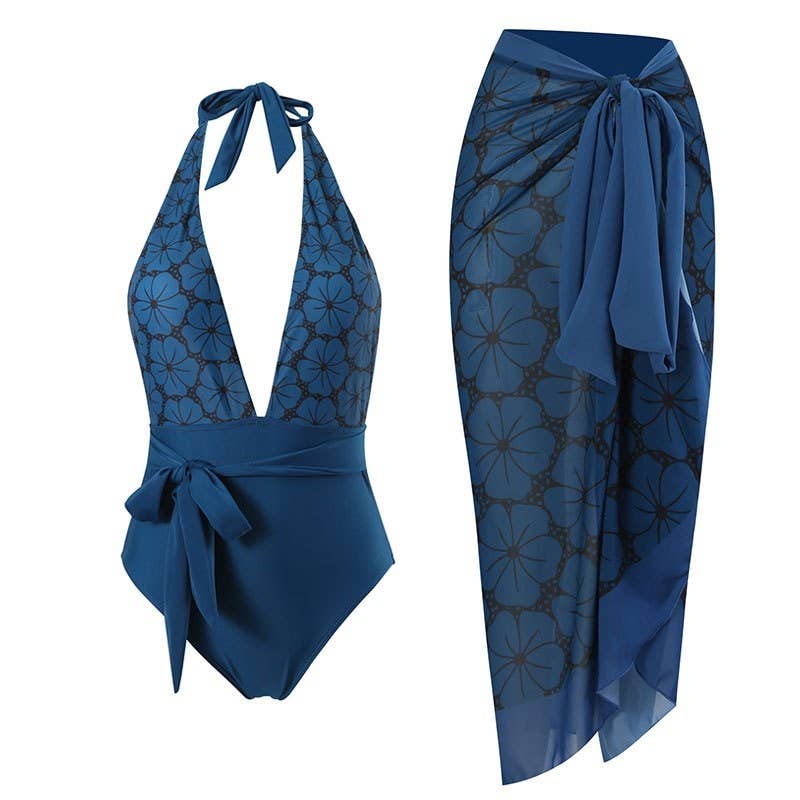 Sheer Trend - Wholesale Two Piece Swimsuit - Women's - Floral Print Swimsuit Set With Skirt - 2 Piece1