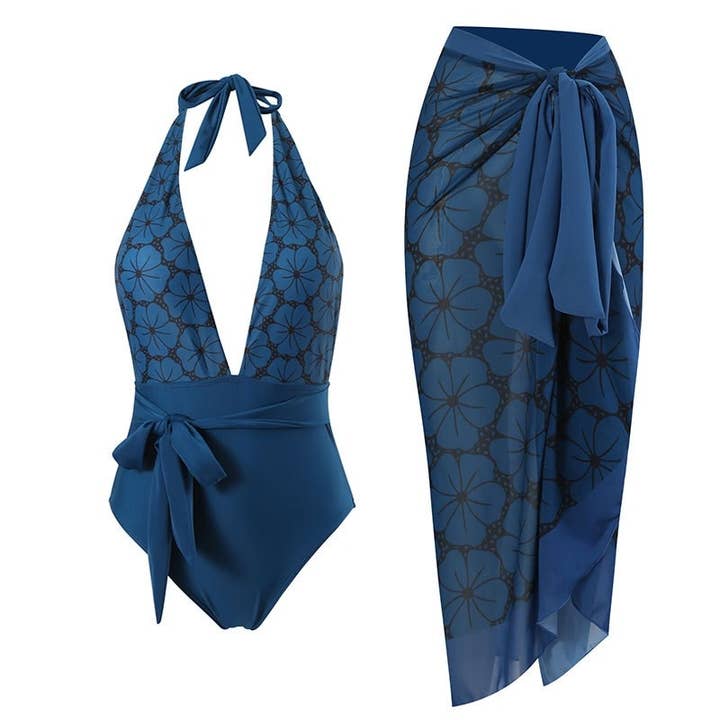 Sheer Trend - Wholesale Two Piece Swimsuit - Women's - Floral Print Swimsuit Set With Skirt - 2 Piece1