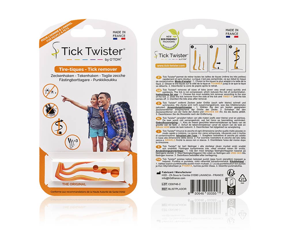 H3D - Vente Outil de toilettage – chat - Présentoir de 24 blisters de 3 tire-tiques Tick Twister® OR3