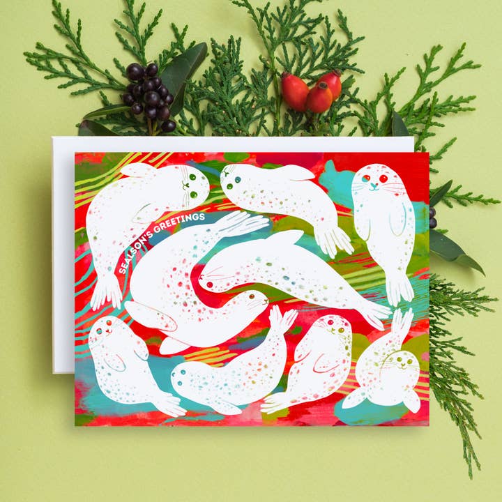Juliann Choe - Wholesale Season's Greetings Card - Seal Holiday Card