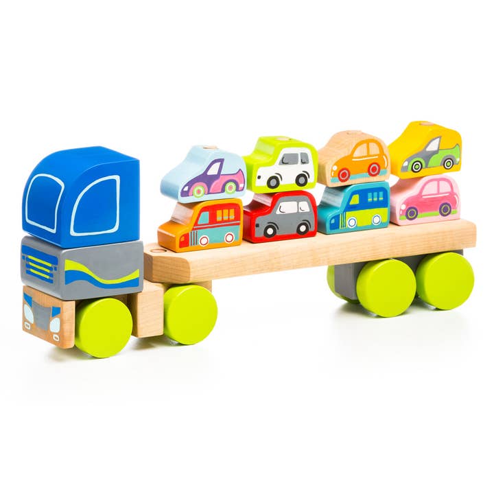 Öko-Schiebespielzeug aus Holz für Kleinkinder — Truck mit Autos 8 in 1 für den Großhandel von Wooden Toys
