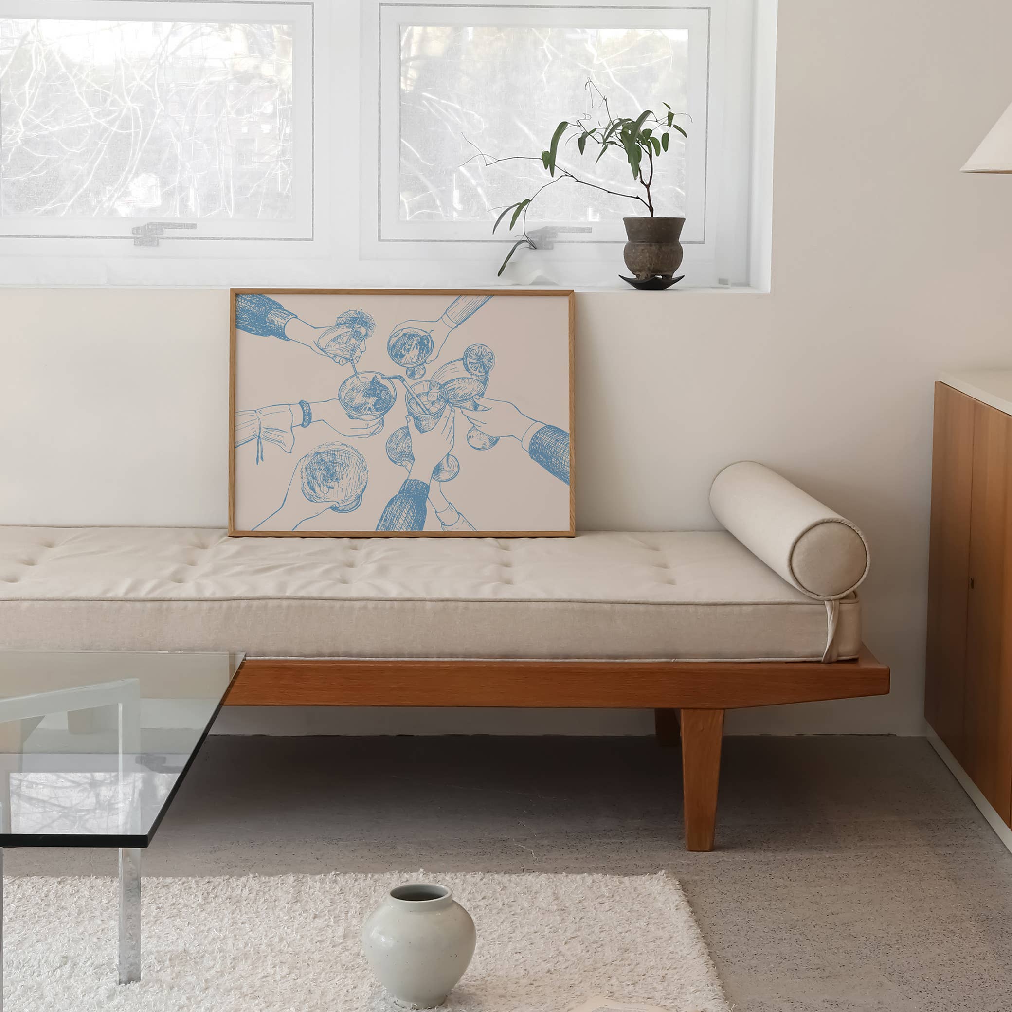 KIKIANDNIM - Wholesale Art Print - Bar Cart Wall Art Print | Cheers Hands Sky Blue | Home Decor1