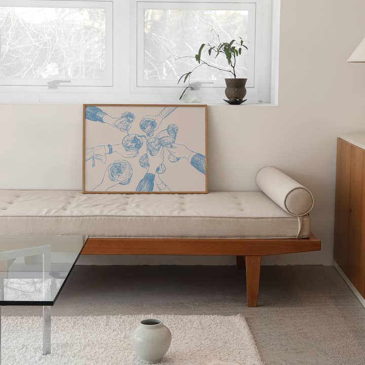 KIKIANDNIM - Wholesale Art Print - Bar Cart Wall Art Print | Cheers Hands Sky Blue | Home Decor1