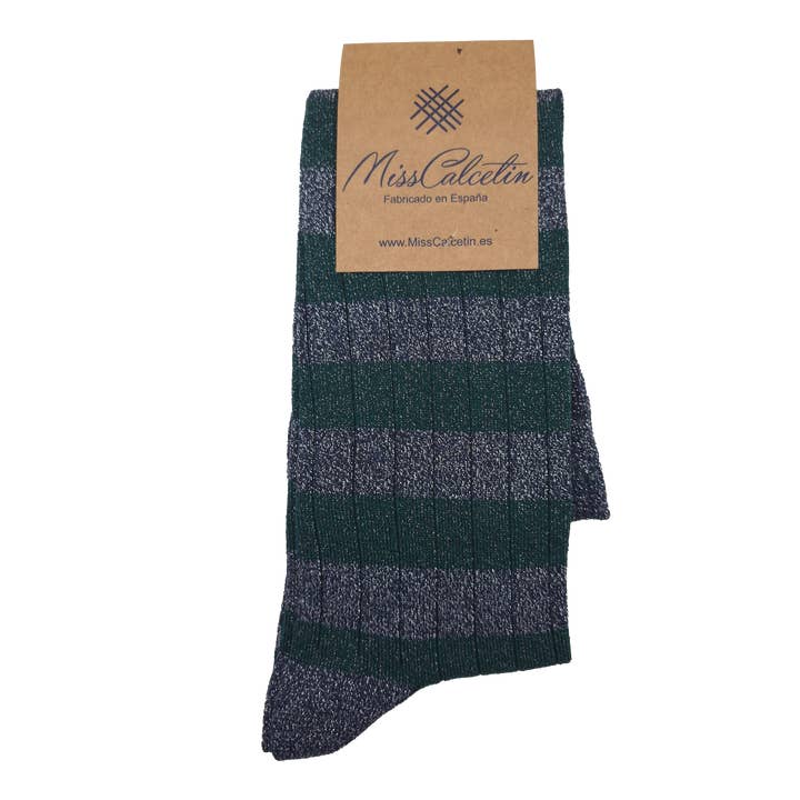 High Shaft Sparkly Stripe Bottle-Blue Sock for wholesale by MissCalcetin