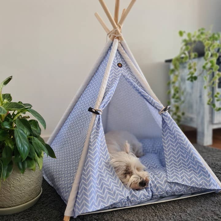 Blue Heaven Dog Teepee Tent for wholesale by Pebblina