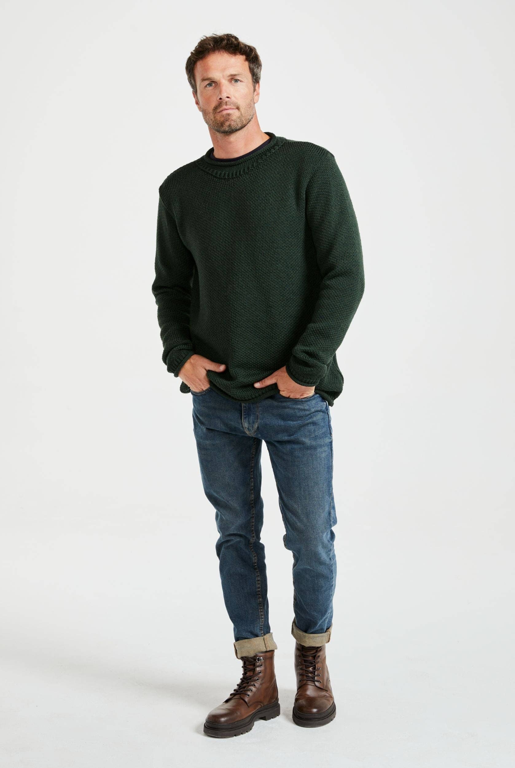 Aran Woollen Mills - Wholesale Knit Sweater - Men's - Moycullen Roll Neck Sweater - Green2