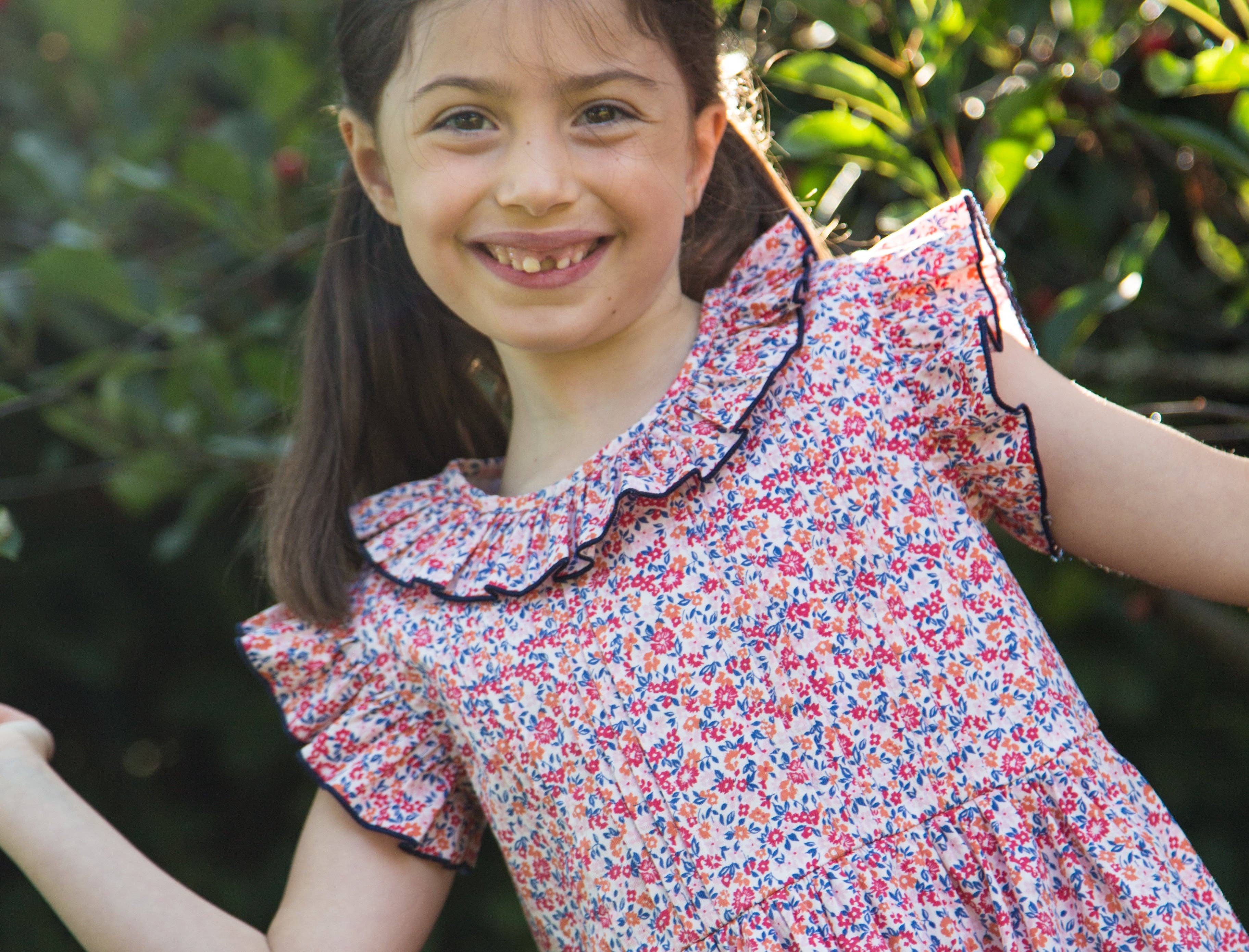 Beet World - Wholesale Dress - Kids - Girls Ana Dress with Ruffles | Red and Blue Floral1